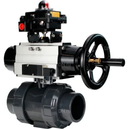 Кран шаровой BV4242E-FP-GRM-ISO Дн15 Ру10 полнопроходной, корпус - НПВХ, шар - НПВХ, уплотнение - EPDM, с пневмоприводом PA-DA-105-1, пневмораспределителем 4M310-08 DC24V и БКВ APL-410N EX
