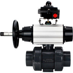 Кран шаровой BV4242E-FP-GRM-ISO Дн15 Ру10 полнопроходной, корпус - НПВХ, шар - НПВХ, уплотнение - EPDM, с пневмоприводом PA-DA-105-1, пневмораспределителем 4M310-08 DC24V и БКВ APL-410N EX