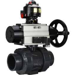 Кран шаровой BV4242E-FP-GRM-ISO Дн40 Ру10 полнопроходной, корпус - НПВХ, шар - НПВХ, уплотнение - EPDM, с пневмоприводом PA-DA-105-1, пневмораспределителем 4M310-08 AC220V и БКВ APL-510N EX