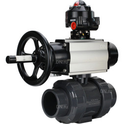Кран шаровой BV4242E-FP-GRM-ISO Дн40 Ру10 полнопроходной, корпус - НПВХ, шар - НПВХ, уплотнение - EPDM, с пневмоприводом PA-DA-105-1, пневмораспределителем 4M310-08 AC220V и БКВ APL-510N EX