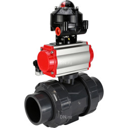 Кран шаровой BV4242E-FP-GRM-ISO Дн40 Ру10 полнопроходной, корпус - НПВХ, шар - НПВХ, уплотнение - EPDM, с пневмоприводом PA-SA-065, пневмораспределителем 4M310-08 DC24V и БКВ APL-510N EX