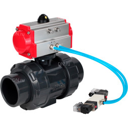 Кран шаровой BV4242E-FP-GRM-ISO Дн15 Ру10 полнопроходной, корпус - НПВХ, шар - НПВХ, уплотнение - EPDM, с пневмоприводом PA-SA-052 и пневмораспределителем 4V320-08 AC220V
