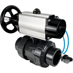 Кран шаровой BV4242E-FP-GRM-ISO Дн25 Ру10 полнопроходной, корпус - НПВХ, шар - НПВХ, уплотнение - EPDM, с пневмоприводом PA-DA-105-1 и пневмораспределителем 4V320-08 AC220V