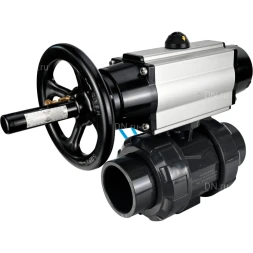 Кран шаровой BV4242E-FP-GRM-ISO Дн40 Ру10 полнопроходной, корпус - НПВХ, шар - НПВХ, уплотнение - EPDM, с пневмоприводом PA-DA-105-1 и пневмораспределителем 4V320-08 AC220V