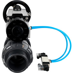Кран шаровой BV4242E-FP-GRM-ISO Дн40 Ру10 полнопроходной, корпус - НПВХ, шар - НПВХ, уплотнение - EPDM, с пневмоприводом PA-DA-105-1 и пневмораспределителем 4V320-08 AC220V