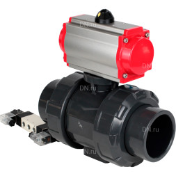 Кран шаровой BV4242E-FP-GRM-ISO Дн25 Ру10 полнопроходной, корпус - НПВХ, шар - НПВХ, уплотнение - EPDM, с пневмоприводом PA-SA-052 и пневмораспределителем 4V320-10 AC220V