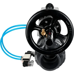 Кран шаровой BV4242E-FP-GRM-ISO Дн100 Ру10 полнопроходной, корпус - НПВХ, шар - НПВХ, уплотнение - EPDM, с пневмоприводом PA-DA-105-1 и пневмораспределителем 4V320-10 AC220V