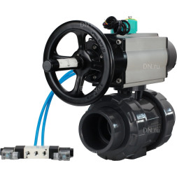 Кран шаровой BV4242E-FP-GRM-ISO Дн20 Ру10 полнопроходной, корпус - НПВХ, шар - НПВХ, уплотнение - EPDM, с пневмоприводом PA-DA-105-1, пневмораспределителем 4V320-08 AC220V и магнитным переключателем ALS200D