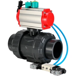 Кран шаровой BV4242E-FP-GRM-ISO Дн80 Ру10 полнопроходной, корпус - НПВХ, шар - НПВХ, уплотнение - EPDM, с пневмоприводом PA-DA-065, пневмораспределителем 4V320-10 AC220V и магнитным переключателем ALS200D