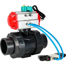 Кран шаровой BV4242E-FP-GRM-ISO Дн100 Ру10 полнопроходной, корпус - НПВХ, шар - НПВХ, уплотнение - EPDM, с пневмоприводом PA-SA-083, пневмораспределителем 4V320-10 AC220V и магнитным переключателем ALS200D