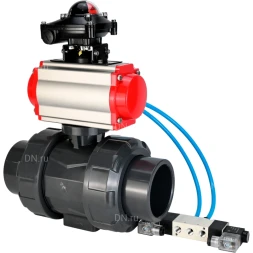 Кран шаровой BV4242E-FP-GRM-ISO Дн65 Ру10 полнопроходной, корпус - НПВХ, шар - НПВХ, уплотнение - EPDM, с пневмоприводом PA-DA-065, пневмораспределителем 4V320-10 AC220V и БКВ APL-210N
