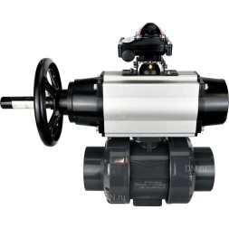 Кран шаровой BV4242E-FP-GRM-ISO Дн80 Ру10 полнопроходной, корпус - НПВХ, шар - НПВХ, уплотнение - EPDM, с пневмоприводом PA-DA-105-1, пневмораспределителем 4V320-10 AC220V и БКВ APL-210N