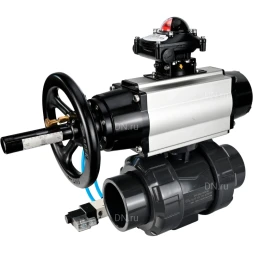 Кран шаровой BV4242E-FP-GRM-ISO Дн100 Ру10 полнопроходной, корпус - НПВХ, шар - НПВХ, уплотнение - EPDM, с пневмоприводом PA-DA-105-1, пневмораспределителем 4V320-10 AC220V и БКВ APL-210N