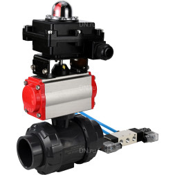 Кран шаровой BV4242E-FP-GRM-ISO Дн80 Ру10 полнопроходной, корпус - НПВХ, шар - НПВХ, уплотнение - EPDM, с пневмоприводом PA-DA-065, пневмораспределителем 4V320-10 AC220V и БКВ APL-410N EX