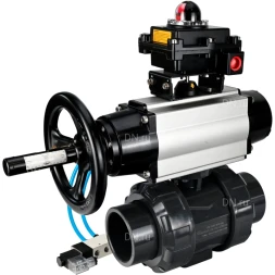 Кран шаровой BV4242E-FP-GRM-ISO Дн80 Ру10 полнопроходной, корпус - НПВХ, шар - НПВХ, уплотнение - EPDM, с пневмоприводом PA-DA-105-1, пневмораспределителем 4V320-10 AC220V и БКВ APL-410N EX