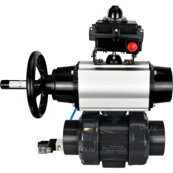 Кран шаровой BV4242E-FP-GRM-ISO Дн80 Ру10 полнопроходной, корпус - НПВХ, шар - НПВХ, уплотнение - EPDM, с пневмоприводом PA-DA-105-1, пневмораспределителем 4V320-10 AC220V и БКВ APL-410N EX