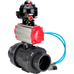Кран шаровой BV4242E-FP-GRM-ISO Дн25 Ру10 полнопроходной, корпус - НПВХ, шар - НПВХ, уплотнение - EPDM, с пневмоприводом PA-SA-052, пневмораспределителем 4V320-08 AC220V и БКВ APL-510N EX