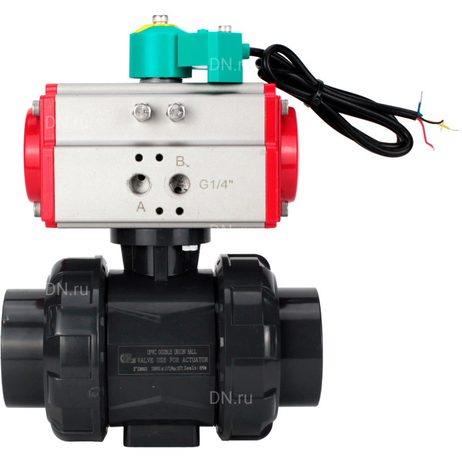Кран шаровой BV4242E-FP-GRM-ISO Дн100 Ру10 полнопроходной, корпус - НПВХ, шар - НПВХ, уплотнение - EPDM, с пневмоприводом PA-DA-065 и магнитным переключателем ALS200D в Алматы