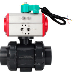 Кран шаровой BV4242E-FP-GRM-ISO Дн15 Ру10 полнопроходной, корпус - НПВХ, шар - НПВХ, уплотнение - EPDM, с пневмоприводом PA-SA-052 и магнитным переключателем ALS200D