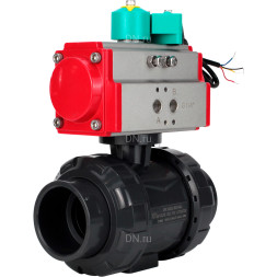 Кран шаровой BV4242E-FP-GRM-ISO Дн40 Ру10 полнопроходной, корпус - НПВХ, шар - НПВХ, уплотнение - EPDM, с пневмоприводом PA-SA-065 и магнитным переключателем ALS200D