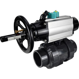 Кран шаровой BV4242E-FP-GRM-ISO Дн20 Ру10 полнопроходной, корпус - НПВХ, шар - НПВХ, уплотнение - EPDM, с пневмоприводом PA-DA-105-1 и магнитным переключателем ALS200D