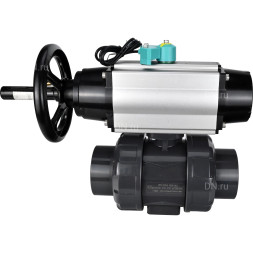 Кран шаровой BV4242E-FP-GRM-ISO Дн20 Ру10 полнопроходной, корпус - НПВХ, шар - НПВХ, уплотнение - EPDM, с пневмоприводом PA-DA-105-1 и магнитным переключателем ALS200D