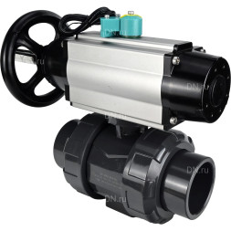 Кран шаровой BV4242E-FP-GRM-ISO Дн20 Ру10 полнопроходной, корпус - НПВХ, шар - НПВХ, уплотнение - EPDM, с пневмоприводом PA-DA-105-1 и магнитным переключателем ALS200D