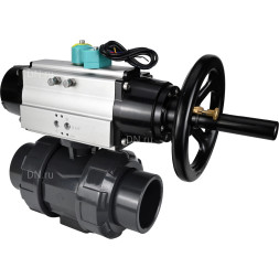 Кран шаровой BV4242E-FP-GRM-ISO Дн80 Ру10 полнопроходной, корпус - НПВХ, шар - НПВХ, уплотнение - EPDM, с пневмоприводом PA-DA-105-1 и магнитным переключателем ALS200D