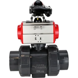 Кран шаровой BV4242E-FP-GRM-ISO Дн80 Ру10 полнопроходной, корпус - НПВХ, шар - НПВХ, уплотнение - EPDM, с пневмоприводом PA-DA-065 и БКВ APL-210N