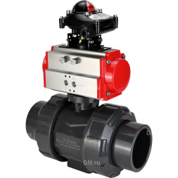 Кран шаровой BV4242E-FP-GRM-ISO Дн15 Ру10 полнопроходной, корпус - НПВХ, шар - НПВХ, уплотнение - EPDM, с пневмоприводом PA-SA-052 и БКВ APL-210N