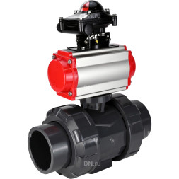 Кран шаровой BV4242E-FP-GRM-ISO Дн20 Ру10 полнопроходной, корпус - НПВХ, шар - НПВХ, уплотнение - EPDM, с пневмоприводом PA-SA-052 и БКВ APL-210N