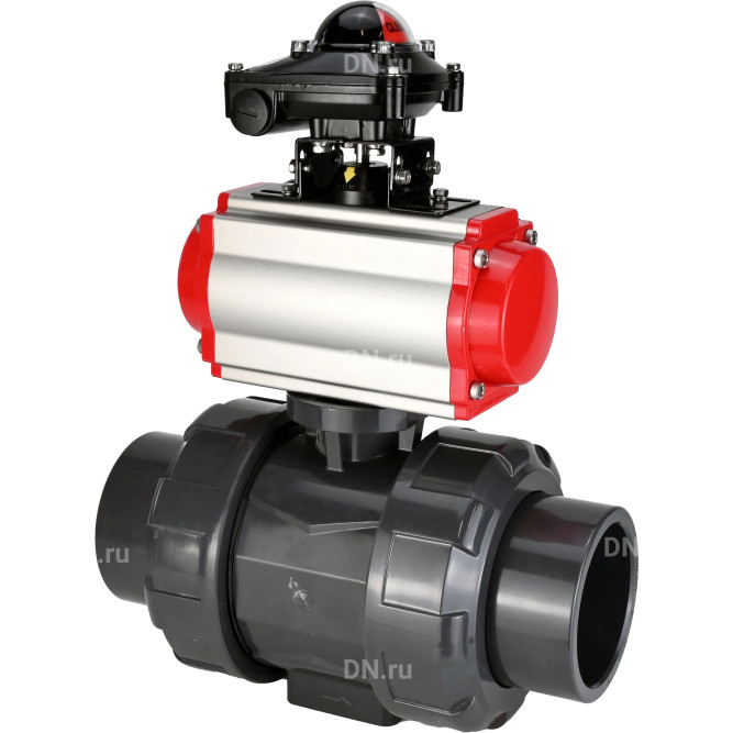 Кран шаровой BV4242E-FP-GRM-ISO Дн20 Ру10 полнопроходной, корпус - НПВХ, шар - НПВХ, уплотнение - EPDM, с пневмоприводом PA-SA-052 и БКВ APL-210N в Алматы