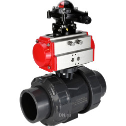 Кран шаровой BV4242E-FP-GRM-ISO Дн25 Ру10 полнопроходной, корпус - НПВХ, шар - НПВХ, уплотнение - EPDM, с пневмоприводом PA-SA-052 и БКВ APL-210N