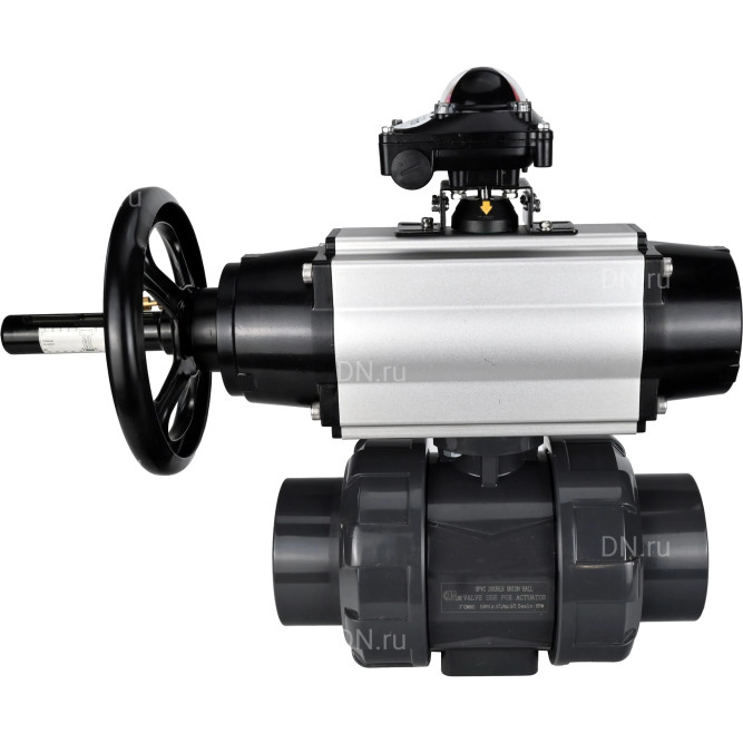Кран шаровой BV4242E-FP-GRM-ISO Дн65 Ру10 полнопроходной, корпус - НПВХ, шар - НПВХ, уплотнение - EPDM, с пневмоприводом PA-DA-105-1 и БКВ APL-210N в Алматы