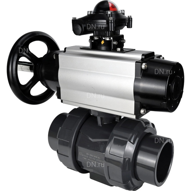 Кран шаровой BV4242E-FP-GRM-ISO Дн65 Ру10 полнопроходной, корпус - НПВХ, шар - НПВХ, уплотнение - EPDM, с пневмоприводом PA-DA-105-1 и БКВ APL-210N в Алматы