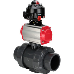 Кран шаровой BV4242E-FP-GRM-ISO Дн20 Ру10 полнопроходной, корпус - НПВХ, шар - НПВХ, уплотнение - EPDM, с пневмоприводом PA-SA-052 и БКВ APL-510N EX