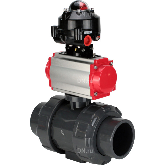 Кран шаровой BV4242E-FP-GRM-ISO Дн20 Ру10 полнопроходной, корпус - НПВХ, шар - НПВХ, уплотнение - EPDM, с пневмоприводом PA-SA-052 и БКВ APL-510N EX в Алматы