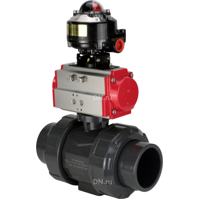 Кран шаровой BV4242E-FP-GRM-ISO Дн20 Ру10 полнопроходной, корпус - НПВХ, шар - НПВХ, уплотнение - EPDM, с пневмоприводом PA-SA-052 и БКВ APL-510N EX в Алматы