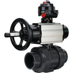 Кран шаровой BV4242E-FP-GRM-ISO Дн40 Ру10 полнопроходной, корпус - НПВХ, шар - НПВХ, уплотнение - EPDM, с пневмоприводом PA-DA-105-1 и БКВ APL-510N EX