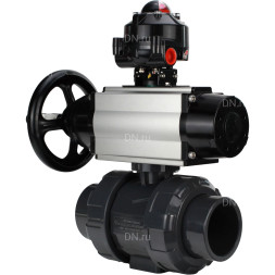 Кран шаровой BV4242E-FP-GRM-ISO Дн80 Ру10 полнопроходной, корпус - НПВХ, шар - НПВХ, уплотнение - EPDM, с пневмоприводом PA-DA-105-1 и БКВ APL-510N EX
