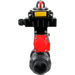 Кран шаровой BV4242E-FP-GRM-ISO Дн25 Ру10 полнопроходной, корпус - НПВХ, шар - НПВХ, уплотнение - EPDM, с пневмоприводом PA-DA-052 и БКВ APL-410N EX