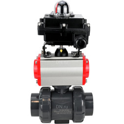 Кран шаровой BV4242E-FP-GRM-ISO Дн32 Ру10 полнопроходной, корпус - НПВХ, шар - НПВХ, уплотнение - EPDM, с пневмоприводом PA-DA-052 и БКВ APL-410N EX