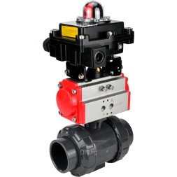 Кран шаровой BV4242E-FP-GRM-ISO Дн40 Ру10 полнопроходной, корпус - НПВХ, шар - НПВХ, уплотнение - EPDM, с пневмоприводом PA-DA-052 и БКВ APL-410N EX