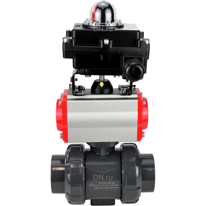 Кран шаровой BV4242E-FP-GRM-ISO Дн32 Ру10 полнопроходной, корпус - НПВХ, шар - НПВХ, уплотнение - EPDM, с пневмоприводом PA-SA-052 и БКВ APL-410N EX в Алматы