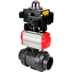 Кран шаровой BV4242E-FP-GRM-ISO Дн40 Ру10 полнопроходной, корпус - НПВХ, шар - НПВХ, уплотнение - EPDM, с пневмоприводом PA-SA-065 и БКВ APL-410N EX