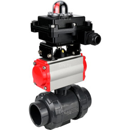 Кран шаровой BV4242E-FP-GRM-ISO Дн40 Ру10 полнопроходной, корпус - НПВХ, шар - НПВХ, уплотнение - EPDM, с пневмоприводом PA-SA-065 и БКВ APL-410N EX