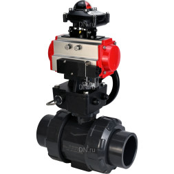 Кран шаровой BV4242E-FP-GRM-ISO Дн65 Ру10 полнопроходной, корпус - НПВХ, шар - НПВХ, уплотнение - EPDM, с пневмоприводом PA-DA-065, пневмораспределителем 4M310-08 AC220V, ручным дублером MON1-250-T26-ISO и БКВ APL-210N