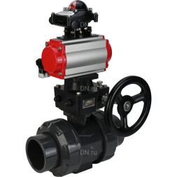 Кран шаровой BV4242E-FP-GRM-ISO Дн65 Ру10 полнопроходной, корпус - НПВХ, шар - НПВХ, уплотнение - EPDM, с пневмоприводом PA-DA-065, пневмораспределителем 4M310-08 AC220V, ручным дублером MON1-250-T26-ISO и БКВ APL-210N