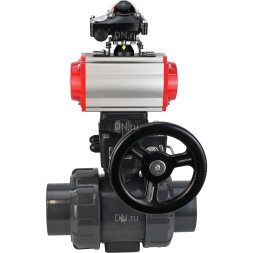 Кран шаровой BV4242E-FP-GRM-ISO Дн65 Ру10 полнопроходной, корпус - НПВХ, шар - НПВХ, уплотнение - EPDM, с пневмоприводом PA-DA-065, пневмораспределителем 4M310-08 AC220V, ручным дублером MON1-250-T26-ISO и БКВ APL-210N