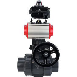 Кран шаровой BV4242E-FP-GRM-ISO Дн80 Ру10 полнопроходной, корпус - НПВХ, шар - НПВХ, уплотнение - EPDM, с пневмоприводом PA-DA-065, пневмораспределителем 4M310-08 AC220V, ручным дублером MON1-250-T26-ISO и БКВ APL-410N EX
